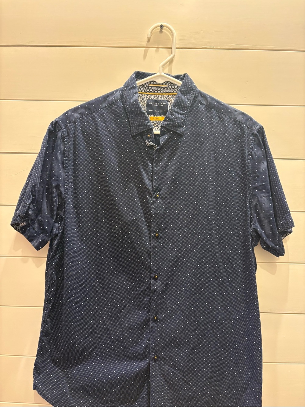 Cactus Man Navy Short-Sleeve Button-Down with Micro Dot Print Classic Polka Dot